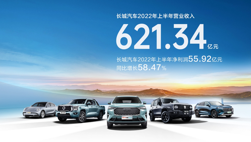 長(zhǎng)城汽車2022年上半年?duì)I收超621億元，毛利率超18%